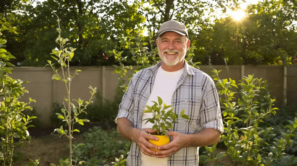Je suis heureux d'avoir un jardin, surtout pour mes arbres fruitiers qui étaient sur mon balcon