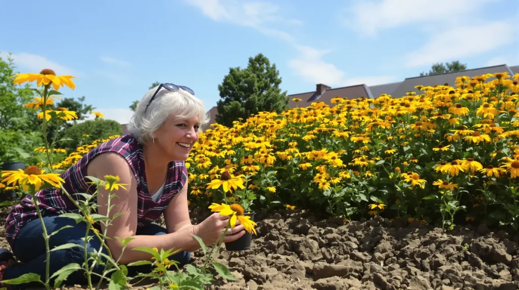 Plantée à 30 cm d'écart en avril, cette vivace forme un mur de fleurs que le manque d'eau ne freine jamais